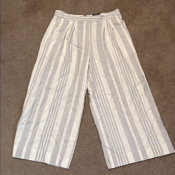 Worthington Pants - Worthington Gray and White Linen Striped Wide Leg Pants